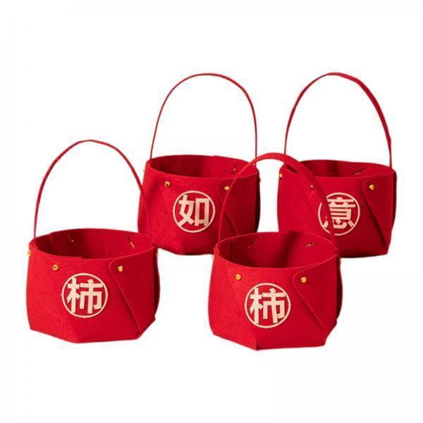 Cestas de Frutas del Año Nuevo,Cubo de Golosinas Chino del Tubo de la de Año Nuevo Juego de 4,Cestas de Frutas del Año Nuevo Chino Cestas de Dulces Rojas,Contenedor de Año Nuevo