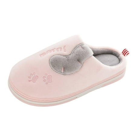 

GNEIKDEING Couples Women Slip On Furry Plush Flat Home Winter Round Toe Keep Warm Cartoon Cat Slippers Shoes Gift on Clearance