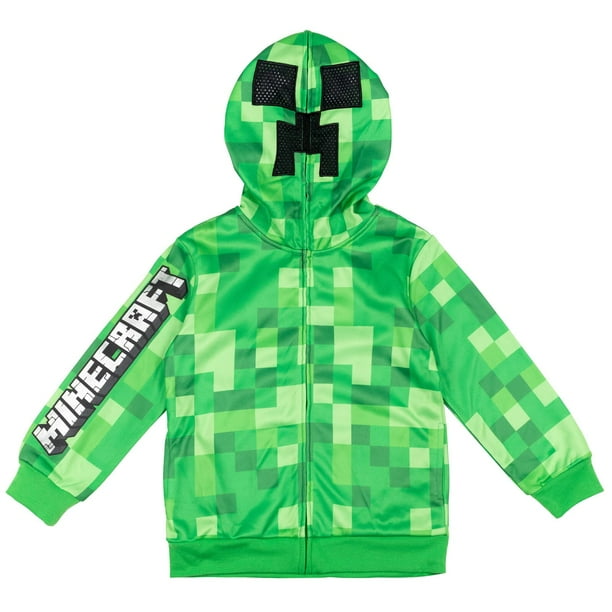 Sudadera con capucha Minecraft Creeper Big Boys, forro polar con máscara, verde 10-12