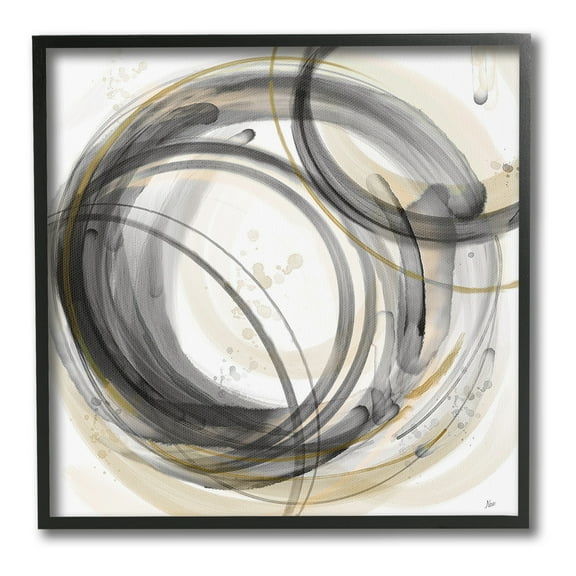Stupell Industries Neutral Circular Abstract Abstract Painting Black Framed Art Print Wall Art, 12 x 12