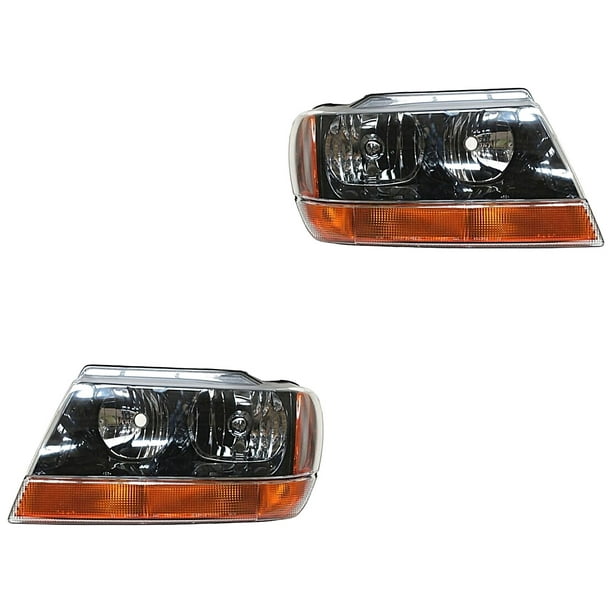 Par de Faros Grand Cherokee 1999 A 2004 Jeep C/Cuarto Ámbar Fondo Negro Genérica .