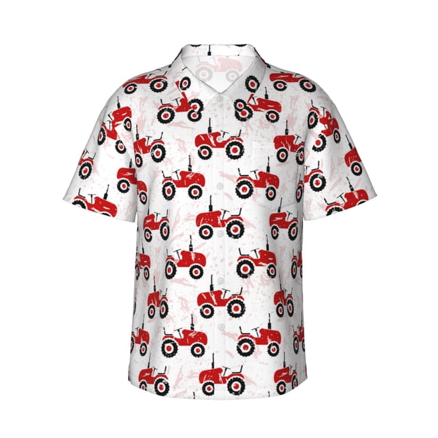 Balery Red Wheeled Tractors Camisas hawaianas de manga corta para hombre, camisas playeras de corte holgado, camisas de vacaciones con botones,X-Large