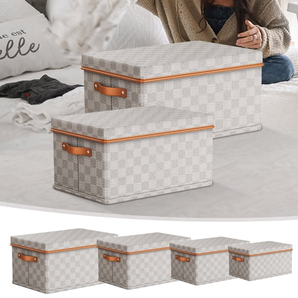 Caja de almacenamiento de telas sin tejidas con funda - Organizador plegable y apilable para ropa, juguetes, hogar (45 x 35 x 25cm, 38L)