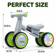 thumbnail image 6 of JoyStone Toddler Balance Bike with Light-Up Wheels, No Pedal Baby Balance Bike with 4 Silent Wheels, Adjustable Seat, First Ride-On Toy for 1 Year Old Boys Girls, White&Green, 6 of 11