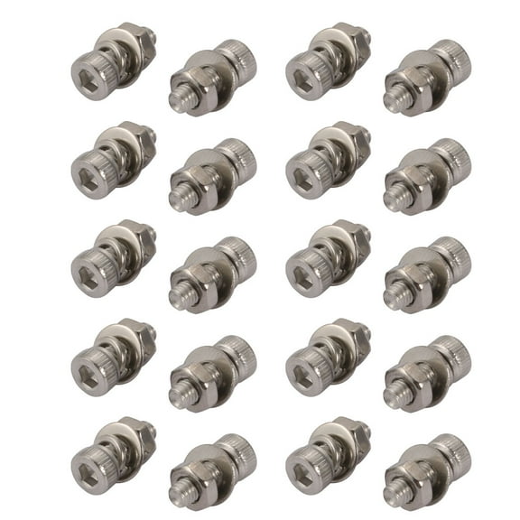 Unique Bargains 20pcs M3x8mm 304 Stainless Steel Knurled Hex Socket Head Bolts Nuts w Washers
