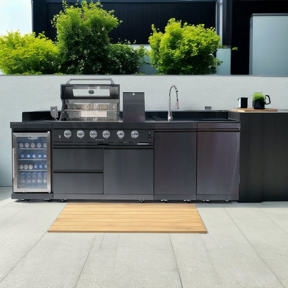 46-Inch 4-Burner 72000 BTU Deluxe Stainless Steel Gas Outdoor Kitchen Bar Barbecue Island Grill   Wine Cooler Compact Refrigerator   Rotisserie kit   Granite Countertops   Stainless steel Sink