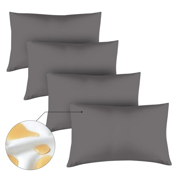 Amorosa 4 Piezas Fundas de Almohadas Impermeable Protectores de Almohada Suaves y Acogedoras para el Hogar Dormitorio Hotel Gris Estándar-50*80cm
