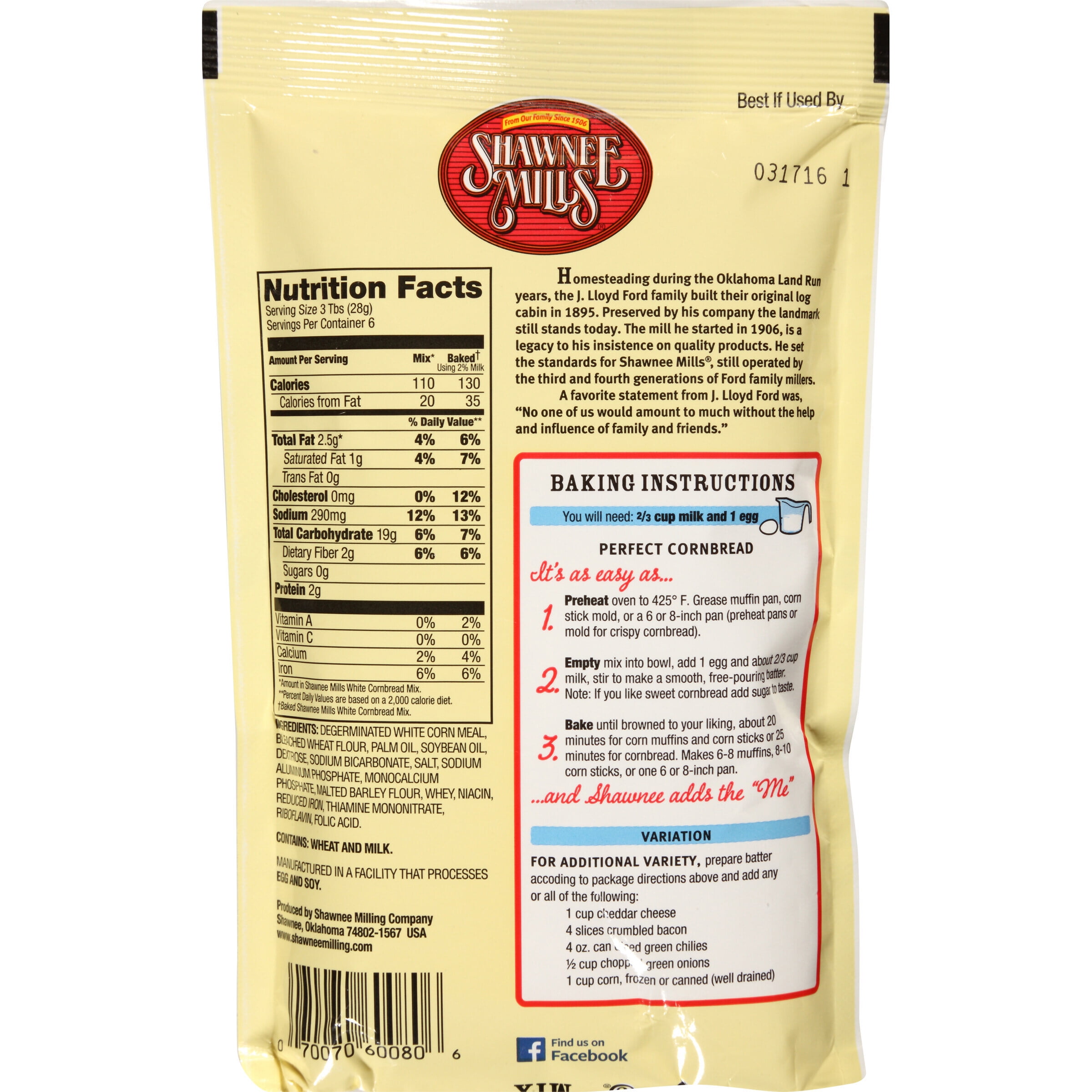 Shawnee Mills® White Cornbread Mix, 6 oz Pouch – Mild Southern Cornbread Side