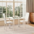 thumbnail image 3 of Lofka Modern Glass Dining Kitchen Table set with 2 PU Leather Back Chairs, White, 3 of 6