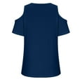 thumbnail image 4 of WIZUTIZ Women's Summer Tops Cold Shoulder Wide Straps Solid V-Neck Blouse Casual Breathable Going Out Tops for Women Cotton T-shirt Holiday Tee Sales Navy M, 4 of 4