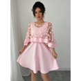 thumbnail image 3 of Pink Womens Elegant Floral Appliqué Chiffon Overlay A-Line Short Dress, 3 of 6