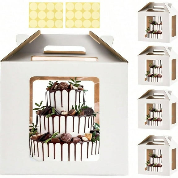 XININSUN Tall Cake Boxes for Tier Cakes 14x14x14 Inch Tall Cake Carrier with 6 WindowsLarge Tierd Cake Take Out Transport Containers with Handle for Wedding Birthday Party5Pack