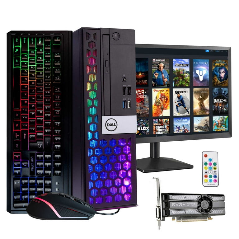Restored Dell Gaming PC Bundle Custom RGB NVIDIA GeForce GT 1030 GPU Intel Quad Core i5 16GB RAM 512GB SSD 22" LCD Monitor WiFi + Bluetooth (Refurbihsed)