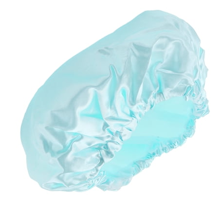 Unique Bargains 1 Pc Women Double Layer Shower Cap Hair Cap for Bathroom Vacation Travel Blue