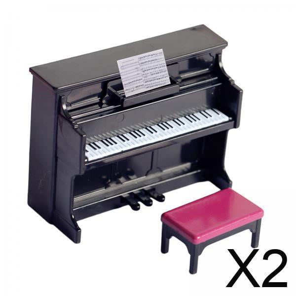 2 Mini Piano Con Taburete Para Niños Para Decoración De Casa De Muñecas 1/12 1/6, Juguetes Negros