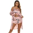 thumbnail image 2 of Spdoo 3pcs/set Womens Pajamas Sets Floral Print Lingerie Satin Sleepwear Cami Shorts Rope Set Sexy Pj Nightgown Set S, 2 of 5