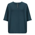 thumbnail image 6 of Pxxlle Half Sleeve Shirts for Women Casual Cotton Linen Crewneck Shirt Solid Color Summer T Shirts Navy M, 6 of 6