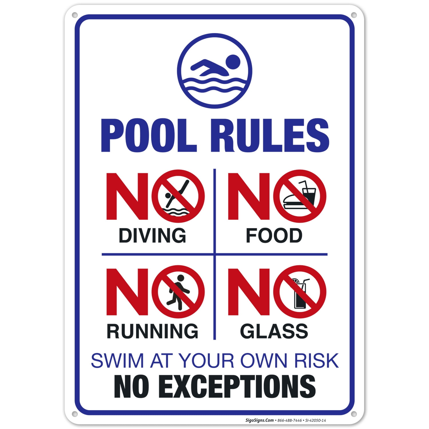 Pool Rules Sign, No Diving Pool Sign,