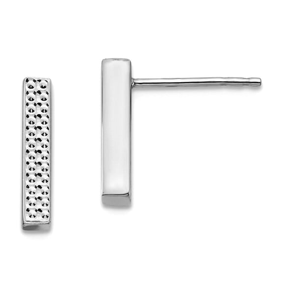 14k White Gold Textured Bar Post Earrings 14.5x2.55mm Wide Stud Earring for Women - 1.1 Grams