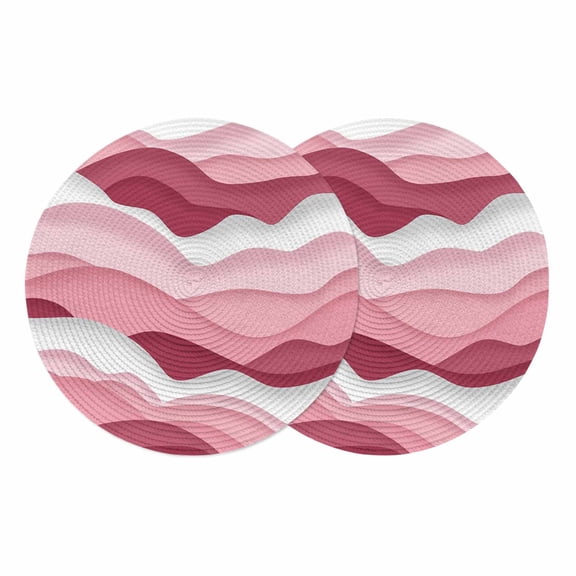 Pink Ombre Round 15 Inch Placemats Set of 2, Modern Geometric Abstract Art Moire HeatResistant Non Slip Place Mats for Dining Table, Wipeable Braided Kitchen Table Mats for Housewarming