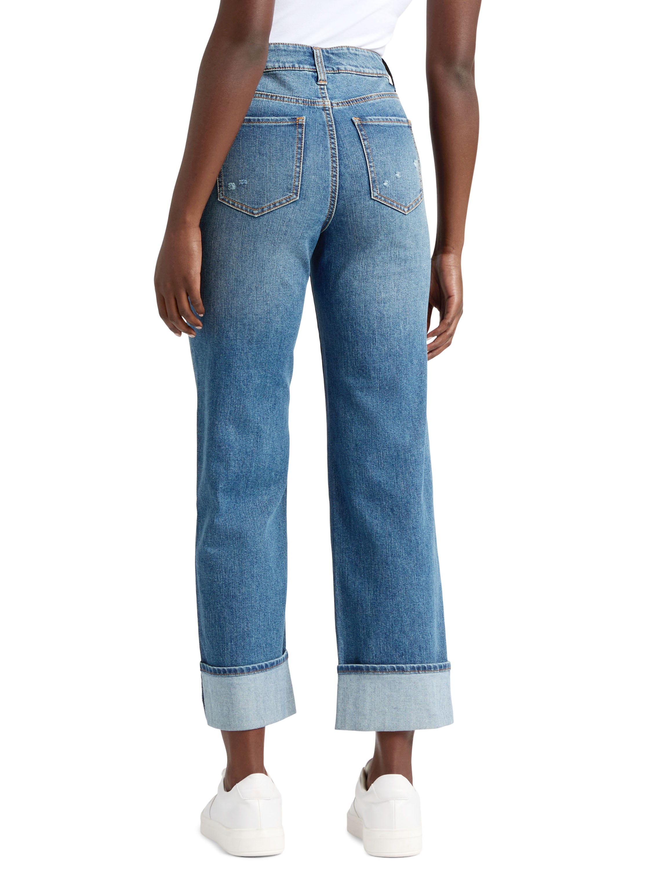 Time and Tru Women's High Rise Straight Leg Cuffed Jeans, 29" Inseam, Sizes 2-20