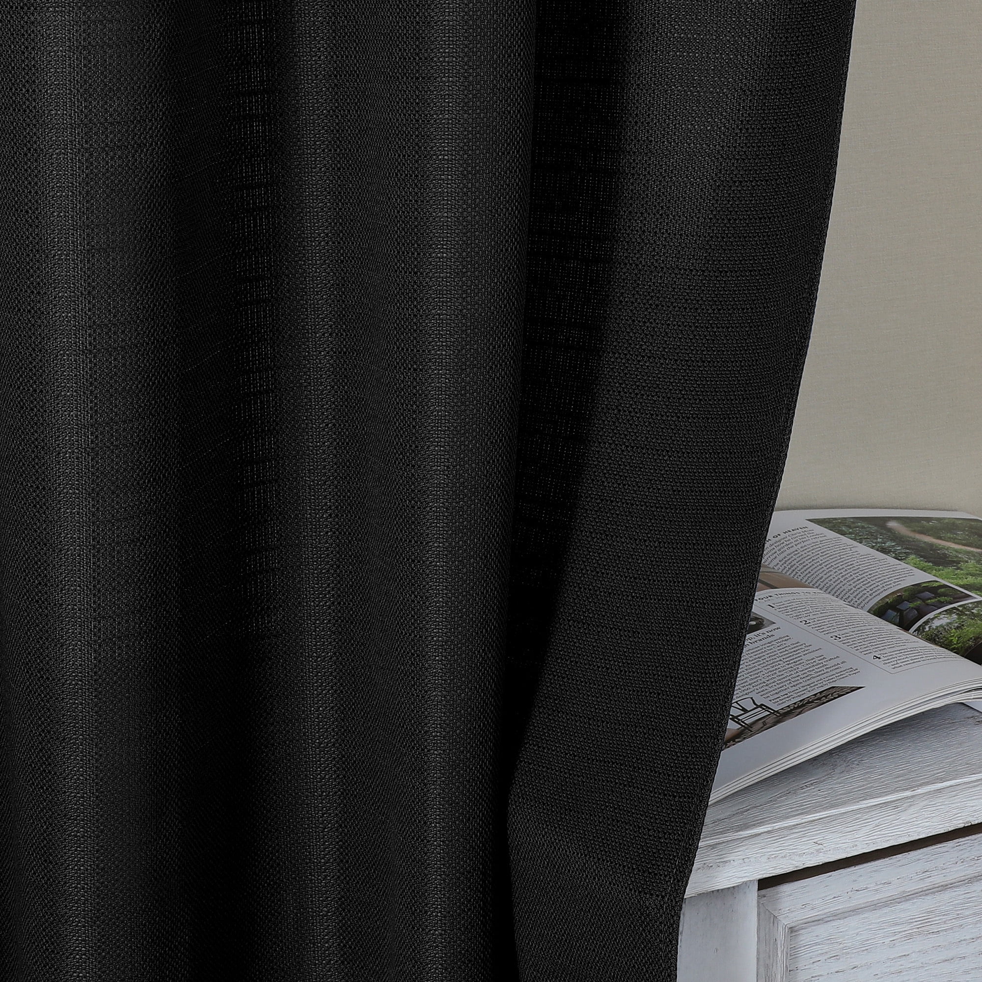 OVZME Bethany Black Curtains 45 Inch Length for Bedroom 2 Panels Set, Soft Airy Farmhouse Semi Transparent Curtain for Living Room, Solid Textured Apartment Decor with Rod Pocket, Each 30"Wx45"L