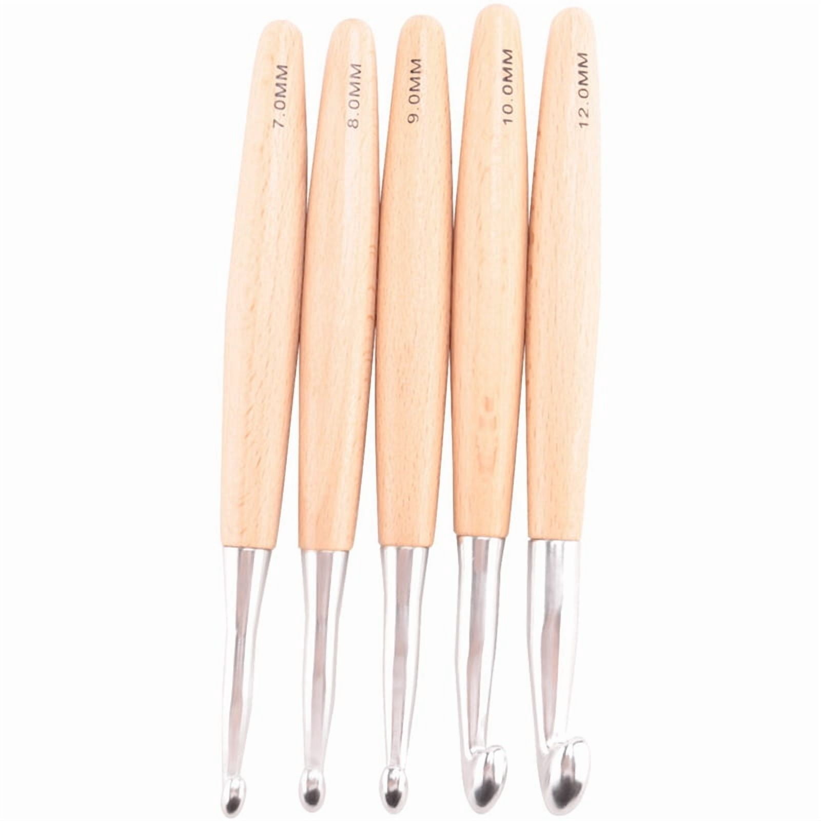 10x Big Crochet Hooks Set with Beech Wood Handle, Crochet Hooks for Chunky Yarn, Size 7mm 8mm 9mm 10mm 12mm