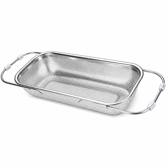 Stainless Steel Telescopic Drainer Basket, Expandable Sink Colander with Handles for Rinsing Fruit, Vegetables, Rice and Pasta