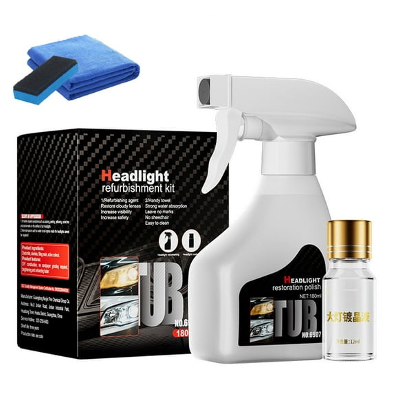 Tubeer Automotive Headlamp Restoration Fluid Kit, 2025 New Upgrade Ceramic Headlight Restoration Kit, No Polishing Atomization Cleaner, for Yellowing & Scratches UV Protection (1PC)