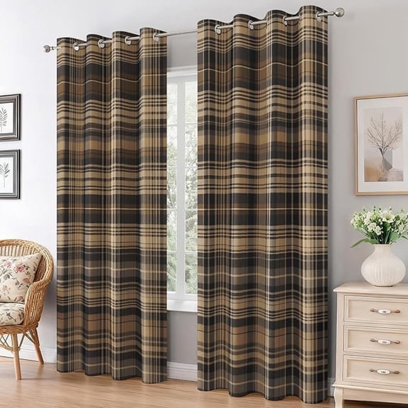 Brown Scottish Plaid Blackout Curtains for Bedroom, Thermal Buffalo Check Gingham Curtains, Grommet Drapes Window, Farmhouse Tartan Room Decor Living Room 42"W x 108"L (Pack of 2)