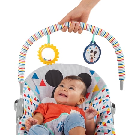 BRIGHT STARTS DISNEY BABY MICKEY MOUSE HAPPY TRIANGLES INFANT BOUNCER CHAIR FOR AGES 0-6 MONTHS