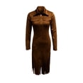 thumbnail image 5 of SMihono Women's Western Cowgirl Suede Dress Vintage Long Sleeve Slim Fit Midi Dress V Neck Zip up Irregular Tassels Dresses Brown L, 5 of 5