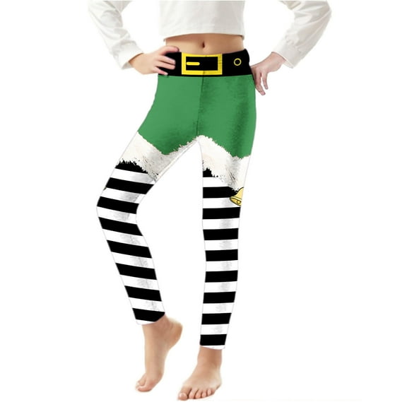 Abomasnow Toddler Girl's Ugly Christmas Leggings Striped 3D Print Stretchy Tights Kid Xmas Leggings 3-8 Years
