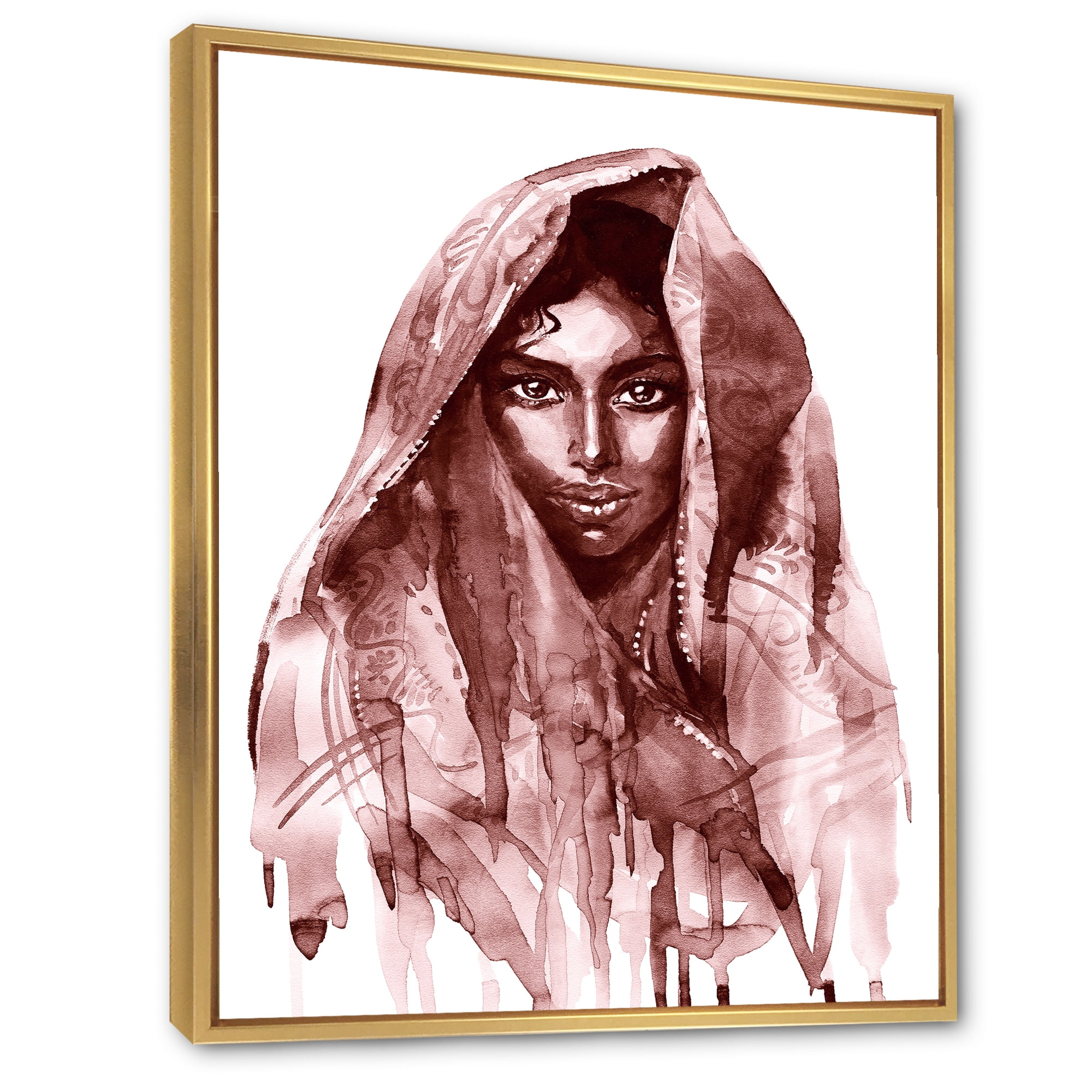 Designart 'Black and White Portrait of Young Indian Woman II' Modern Framed Canvas Wall Art Print
