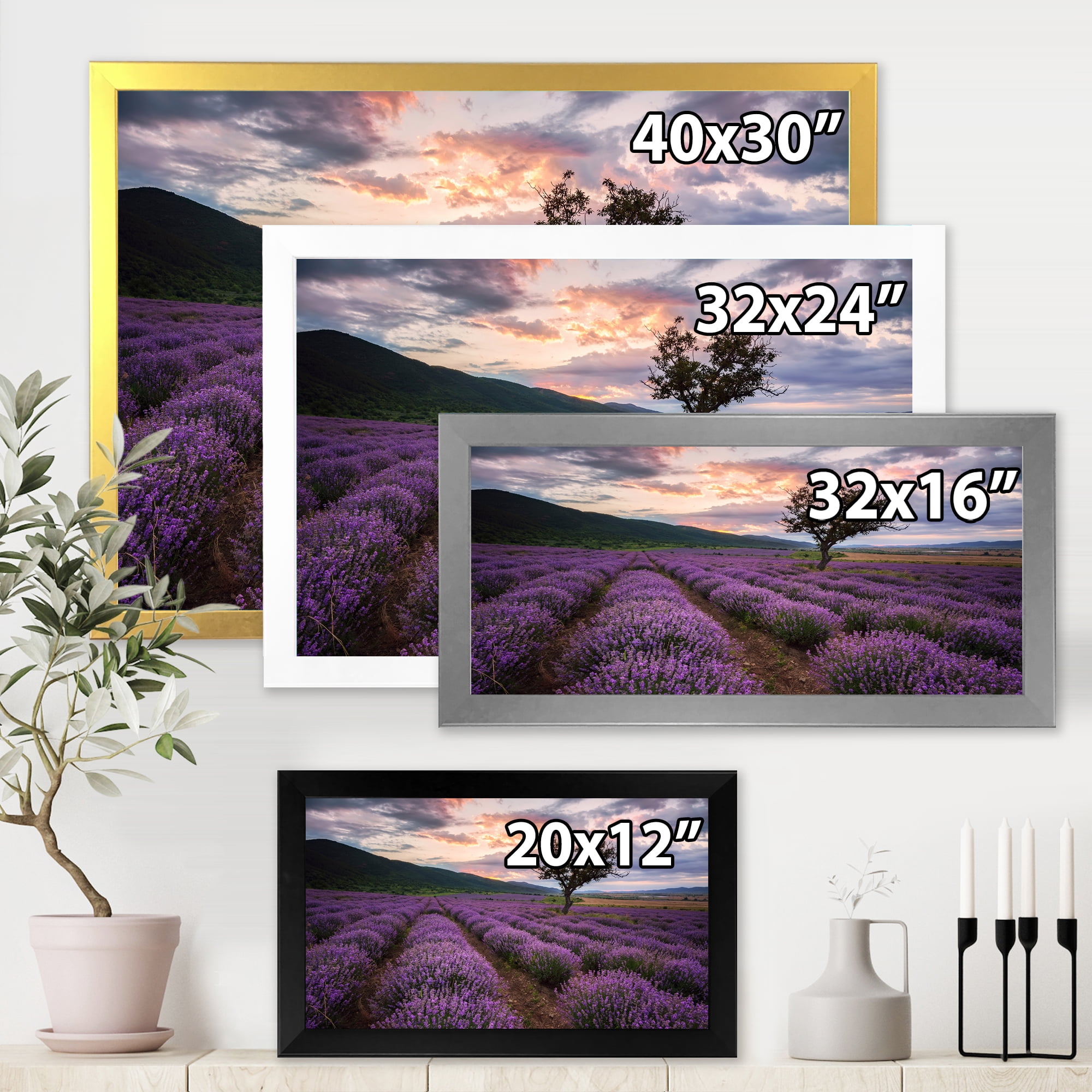 Designart 'Lavender Field At Sunrise III' Farmhouse Framed Art Print