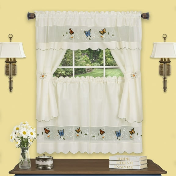 Achim Daisy Meadow Embellished Cottage Window Curtain Set - 58x24