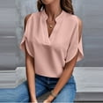 thumbnail image 4 of Ruyang T-Shirts for Women, Summer Tops Women's Solid Color V Neck Off The Shoulder Loose Chiffon T Top Shirts with Long Sleeves for Women, 4 of 8