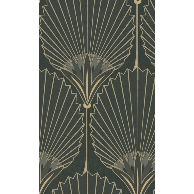 Papier Peint Gris Art Déco Audacieux à Motif d'Éventail R8372