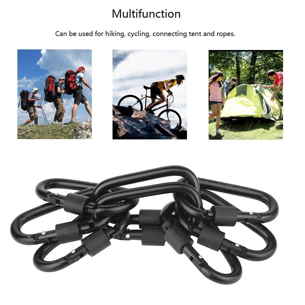 Carabiner Clip, Vonpri 3" Locking Carabiner Aluminum D Ring Caribeaner Clip Spring Snap Keyring Keychain Hook Screw Black 8 Pack