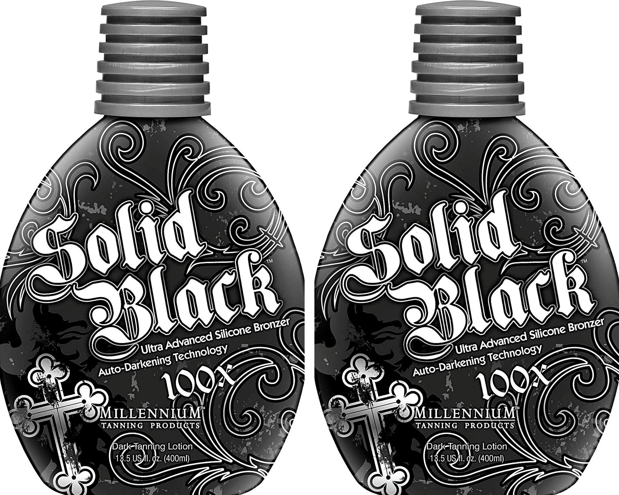 Solid Black 100X Bronzer Indoor & Outdoor Tanning Bed Lotion (13.5oz X2
