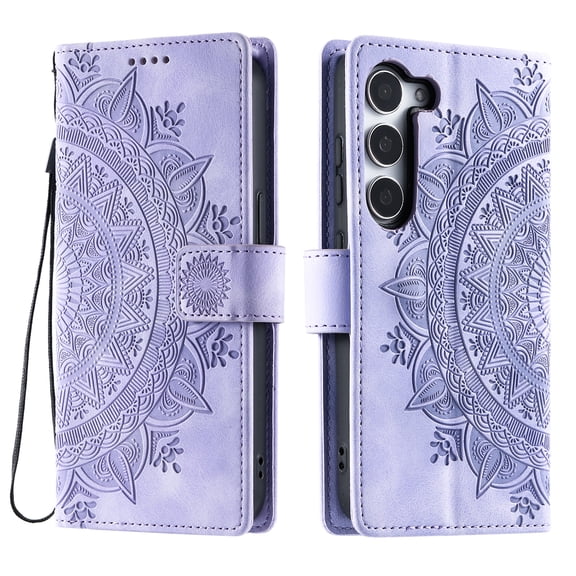 Dteck Magnetic Wallet Pocket Case for Samsung Galaxy S26, Shockproof Embossed PU Leather Flip Wallet Folio Card Slot Kickstand Hand Strap Cover, Purple