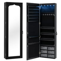 YYAo Jewelry Cabinet, Jewelry Armoire Organizer,Door Hanging Mirror Jewelry Armoire with Full Length Mirror and 6 Drawers-Black