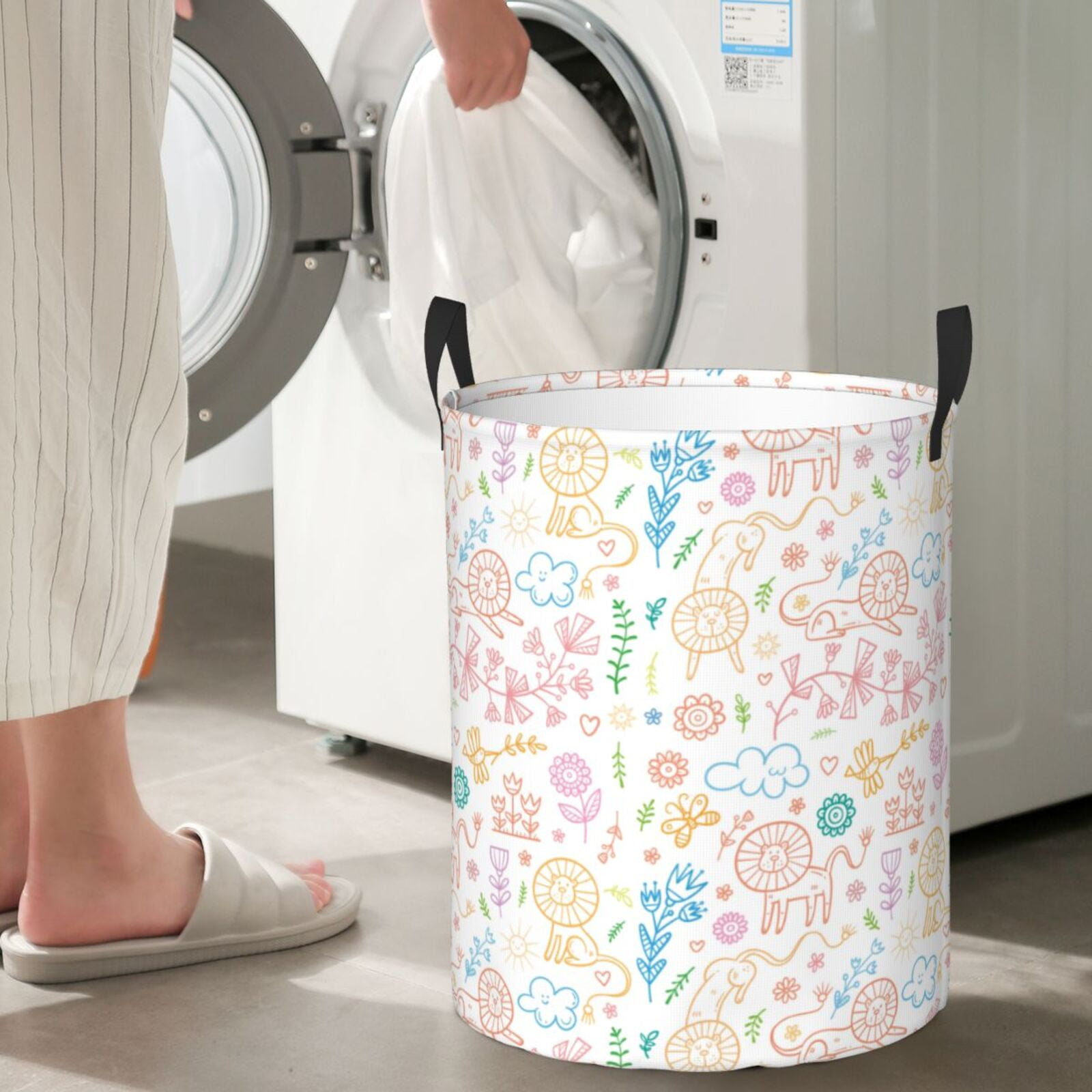 Large Laundry Basket with Handles - Hand drawn lion Kids Baby Dirty Clothes Laundry Hamper for Bedroom Aesthetic