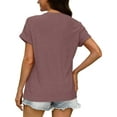 thumbnail image 3 of HomeDM Womens V-Neck Short Sleeve T-Shirts Solid Color Loose Fit Summer Pullover Tops - Pink/L, 3 of 6