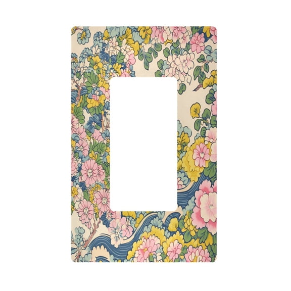 Yayeee Rocker Switch Wall Plate 1-Gang 4.6"x2.9" Home Decorative Outlet Cover, Pink Floral Wave