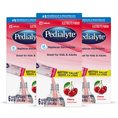 Pedialyte Electrolyte Powder, Cherry, Electrolyte Hydration Drink, 0.6 oz Powder Packs (18
