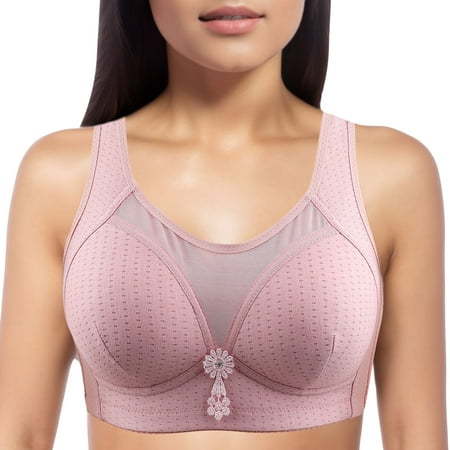 

KaLI_store Strapless Bras for Women Women s Minimizer Wire Free Beauty Lace Non Padded Full Coverage Bra Pink 40