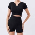thumbnail image 2 of GERsome Womens Workout Sets 2 Piece Seamless Yoga Outfits Shorts and V Neck Crop Tops Matching Gym Athletic Clothing Set M-XL (Black,XL), 2 of 3