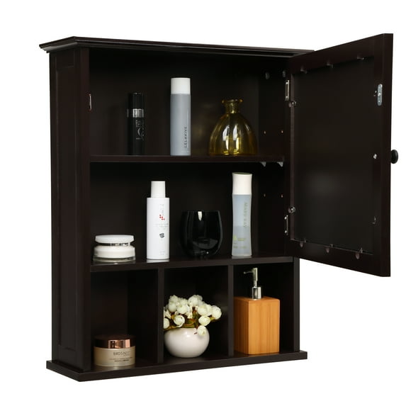 Cfowner Bathroom Cabinet Wall Mounted, Wood Hanging Cabinet with Doors and Shelves, Bathroom Wall Mirror Cabinet