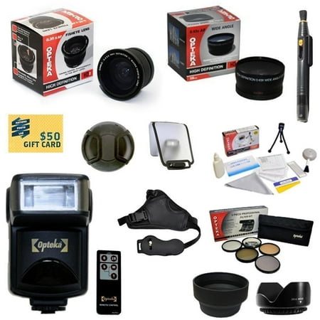 Advanced Lens Kit for SONY Alpha A33 A35 A55 A65 A580 A99 A37 A77 A37 A5000 NEX-7 NEX-3N with 0.35 + 2.2x Lens+ Pro 5 Piece Filter+ Flash + Wireless Remote + Sensor Cleaning Kit + $50 Gift Card &